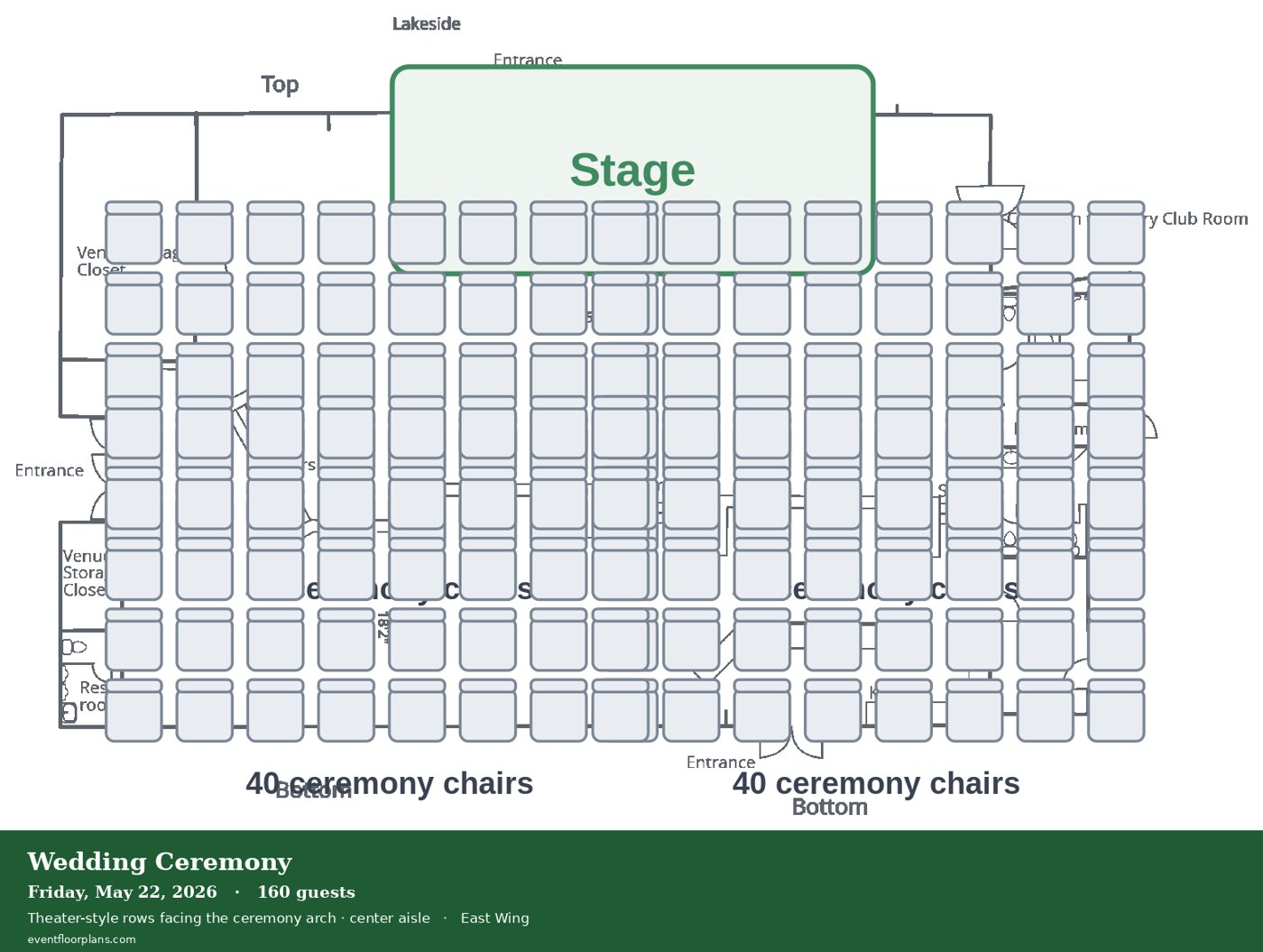 Ceremony seating floor plan facing the arch